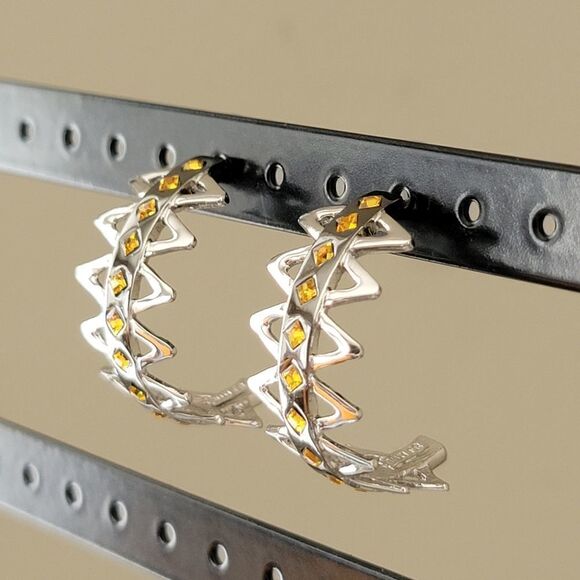 Earrings Butler Silver Tone Yellow Crystal Geometric Earrings #0124 - Picture 3 of 12